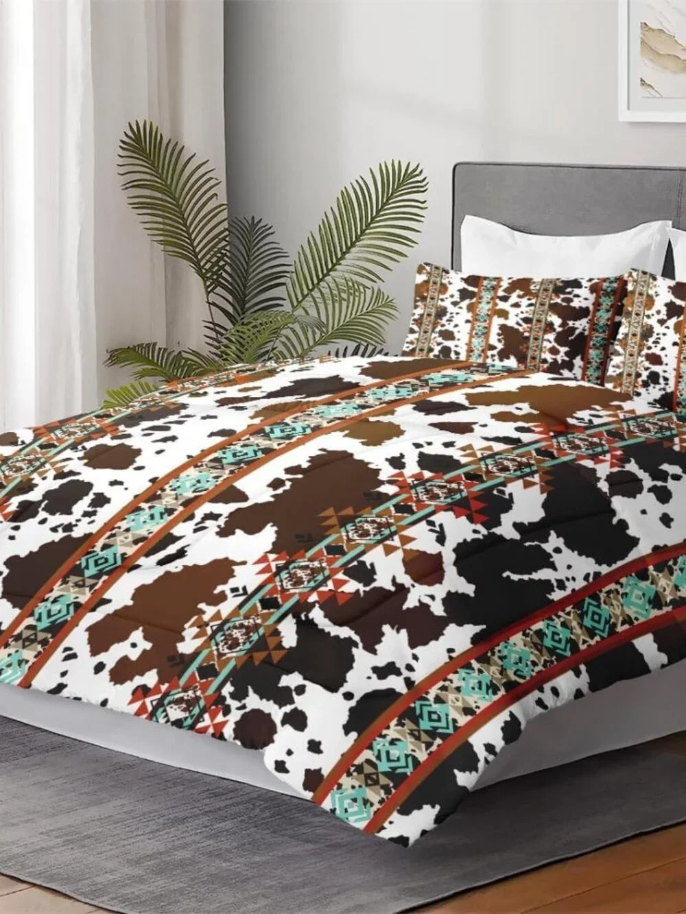 Queen Comforter Set, 3 Pieces Animal Vintage Bedding, All Season | Retro Cow Bro